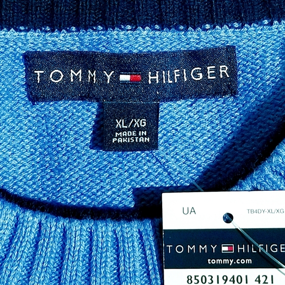Vintage 2002 Tommy Hilfiger Mens Chest Stripe Sweater Blue Size XL With Tags - Picture 6 of 7